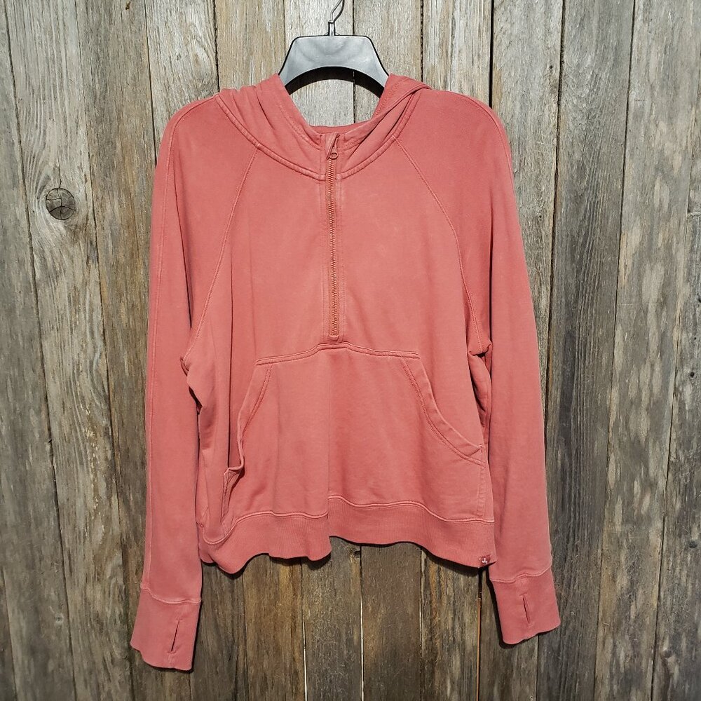 Joy Lab L Women's Hoodie Jacket‎ Zip Front Pocket Coral Heavyweight Thumb Holes